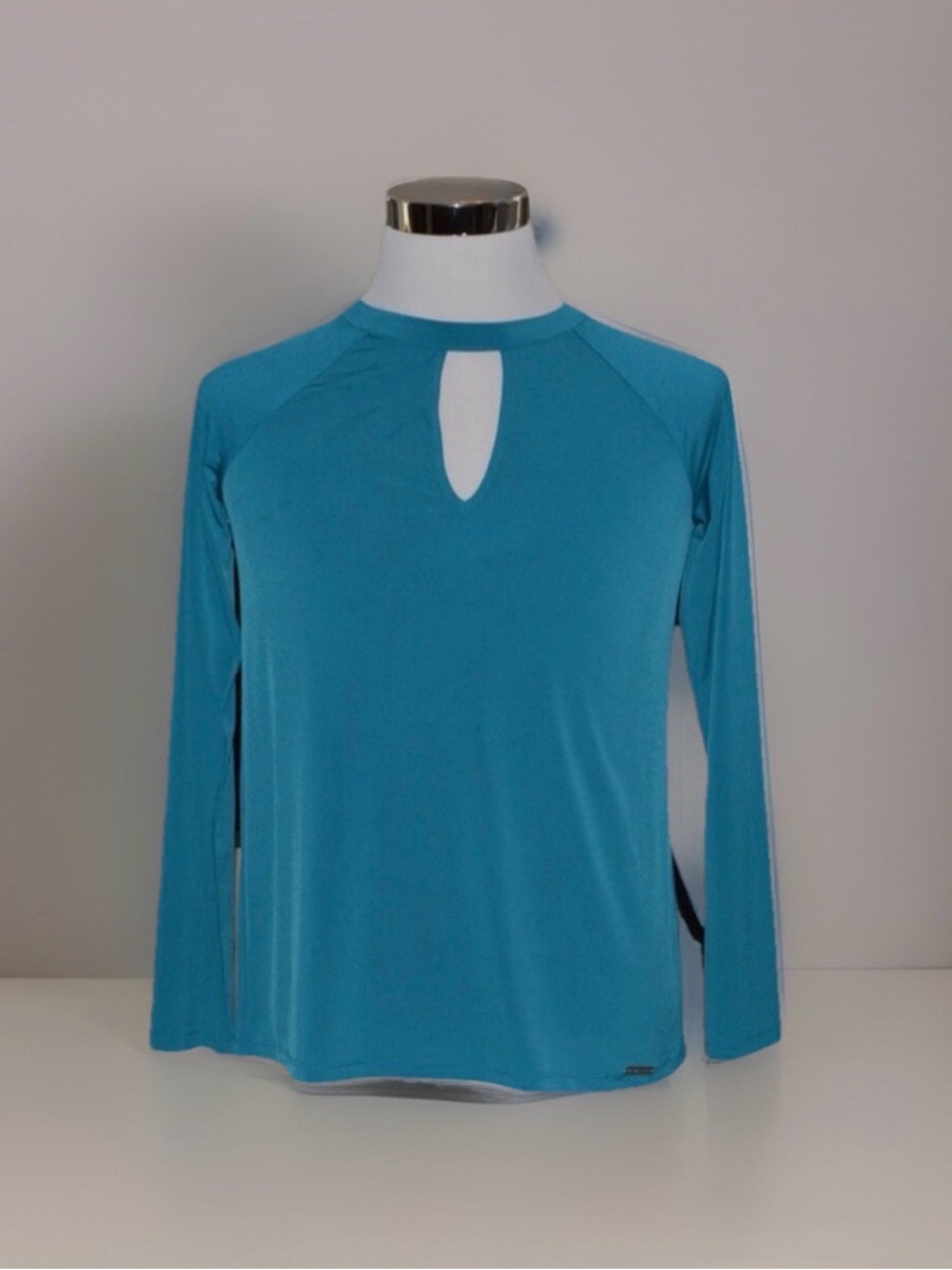 Michael Kors Teal Blue Long Sleeve Top with Logo Tag